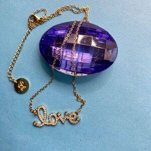 PLUNDER Grecia LOVE Necklace Gold Stainless Steel Rhinestones Script 16.5"-18.5"